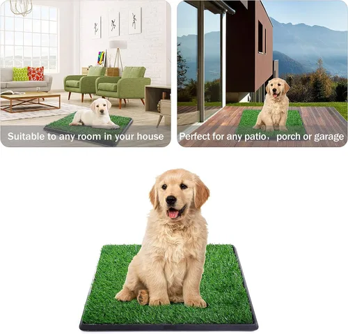 Miniatura 6 de Almohadilla de césped para perros con bandeja, 25 x 20 pulgadas, almohadilla de césped artificial para entrenamiento de cachorros, inodoro portátil