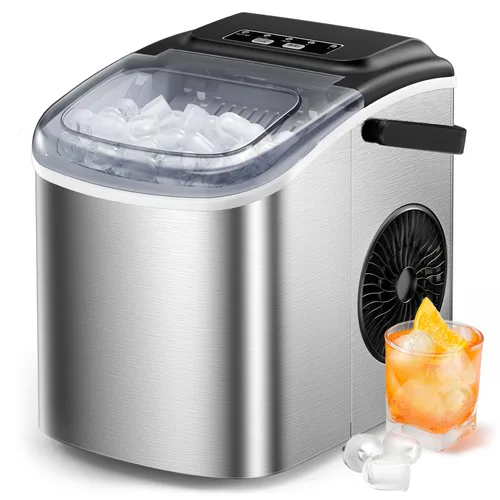 Miniatura 16 de Silonn Nugget Máquinas de Hielo para Encimera, Temporizador Máquina de Hielo de Guijarros con Hielo Suave Masticable, Máquina de Hielo de 44 libras