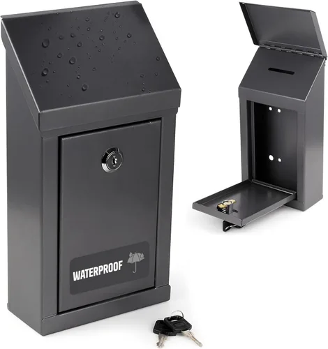 Miniatura 18 de Caja de metal para colección benéfica segura con ranura y montaje en pared, caja de caída de 8.5 x 6.5 x 4 pulgadas para el hogar y la oficina Blanco