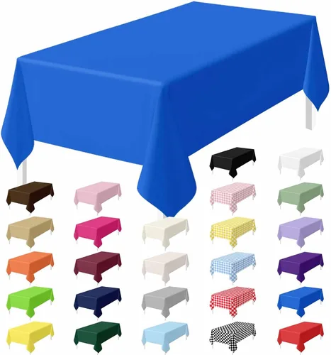 Miniatura 17 de HEIPINIUYE - Juego de 2 manteles desechables color beige, 54 x 108 pulgadas, de plástico, manteles impermeables rectangulares desechables