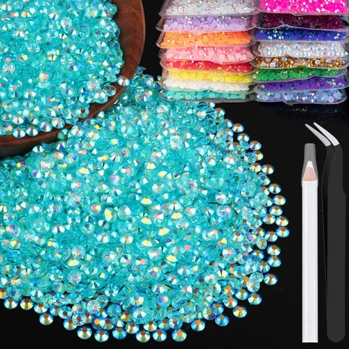 Miniatura 9 de 5000 piezas de diamantes de imitación de resina de 0.118 pulgadas a granel, color verde oscuro AB con parte trasera plana, diamantes de imitación