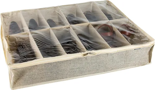 Miniatura 2 de Simplify Plegable, asas, cubierta de cremallera, material transpirable, en yute sintético 12 pares debajo de la cama caja de almacenamiento