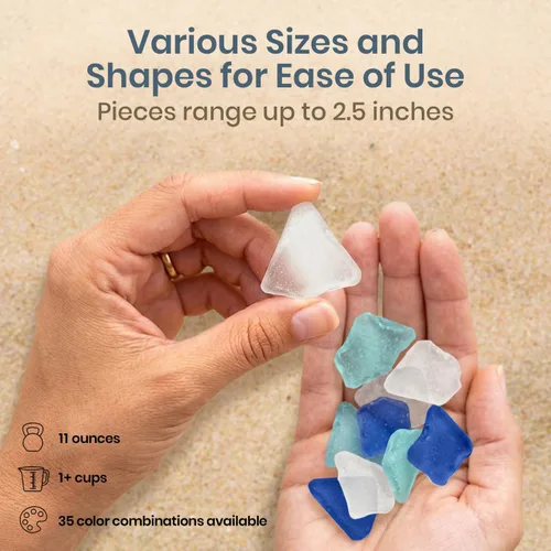 Miniatura 4 de Blue White Aqua Sea Glass - Bolsa de vidrio de playa de 11 onzas para manualidades y decoración, vidrio de mar para manualidades, relleno de jarrón