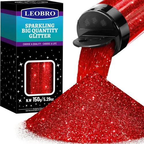Leobro - Purpurina roja, 0.025" de brillantina artesanal para resina, manualidades, uñas, cuerpo, DIY, artes y manualidades, 0.64 MM Rojo