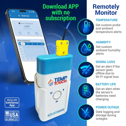 Miniatura 5 de Sensor de termopar WiFi TempTouch - Monitor inalámbrico de temperatura y humedad de la sonda y ambiente - Funciona con sondas K, J, T, E, R, S, B, N