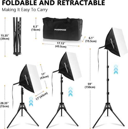 Miniatura 3 de Kit de iluminación Softbox, juego de iluminación de fotografía de caja suave con caja de luz de 17 x 17 pulgadas, trípode de iluminación plegable