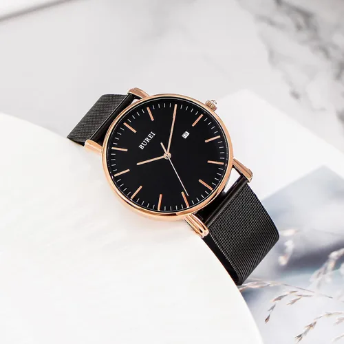 Miniatura 3 de BUREI - Reloj de pulsera analógico para hombre con fecha, extensible de malla de acero inoxidable