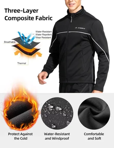 Miniatura 2 de INBIKE Men's Cycling Jacket, Winter Fleece Thermal Windproof Soft Shell Wind Coat Black