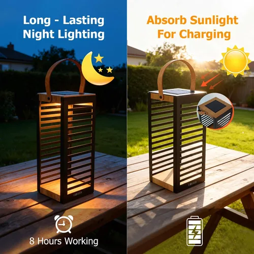 Miniatura 5 de Linterna solar con asa - Luz solar de metal para exteriores (7.87 × 19.69 pulgadas), impermeable y resistente al óxido, luz blanca cálida de Negro