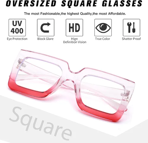 Miniatura 16 de Pro Acme Gafas de bloqueo de luz azul, marcos cuadrados grandes, anteojos falsos para mujer
