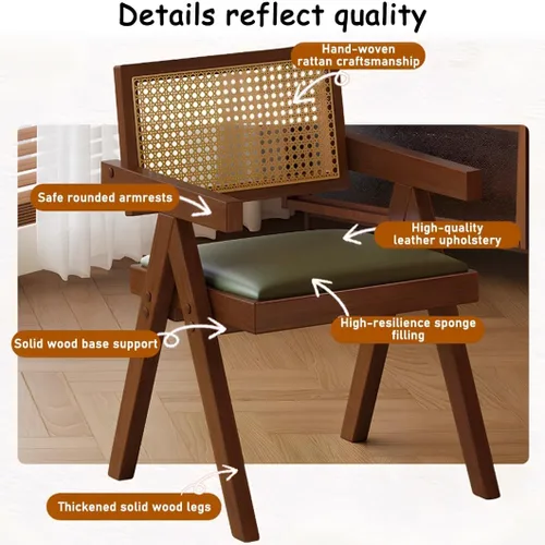 Miniatura 4 de YVYKFZD Juego de sillas de comedor de ratán, sillas de comedor de madera, sillas de cocina con respaldo tejido, sillón tapizado, silla auxiliar