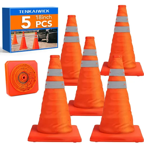 Miniatura 12 de Paquete de 3 conos de seguridad plegables de tráfico de 18 pulgadas, conos de estacionamiento con collares reflectantes, conos de seguridad naranjas