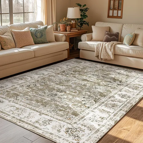 Miniatura 96 de Jinchan Fiora - Alfombra redonda de 8 pies, alfombras vintage con diseño floral envejecido, lavable a máquina, antideslizante, de pelo bajo, Azul
