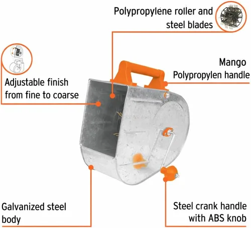 Miniatura 2 de Truper Aplicador profesional de textura galvanizada, pulverizador de estuco, Tirolera, capacidad de 3,5 L, acabado fino a grueso, mango de manivela
