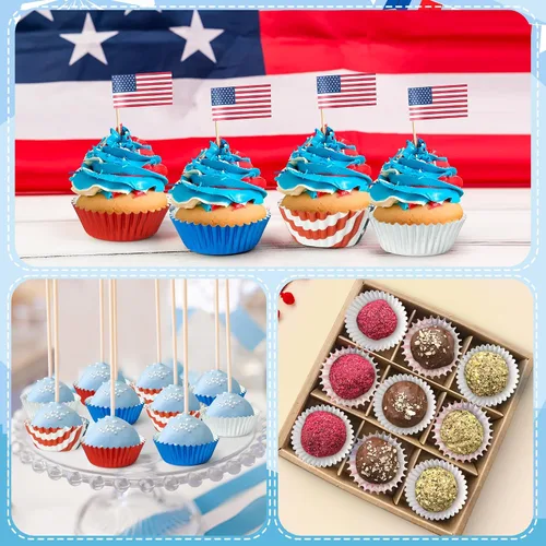 Miniatura 6 de COcnny America - Bolsas de papel de aluminio para cupcakes, 600 unidades de papel de aluminio para el 4 de julio, envoltorios de papel