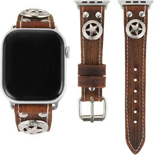 Miniatura 9 de AsAlways Compatible con correas de Apple Watch de 38/40/41/42/44/45/46/1.929 in, correas ajustables de cuero genuino resistentes para reloj