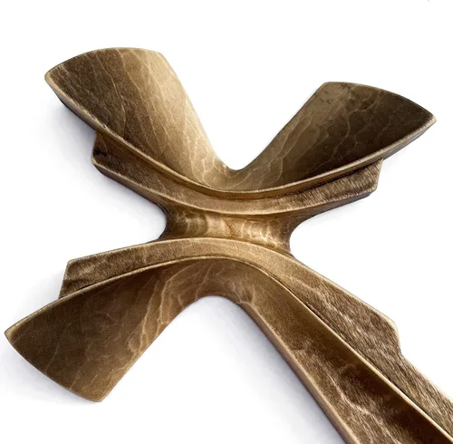 Miniatura 11 de Cruz tallada a mano de madera para decoración de pared, arte de pared de crucifijo grande hecho a mano (11.81 pulgadas, verde)