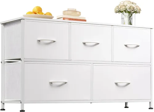 Miniatura 19 de WLIVE Cómoda para dormitorio con 5 cajones, cómoda ancha, cómoda de tela, unidad organizadora de almacenamiento con contenedores de tela