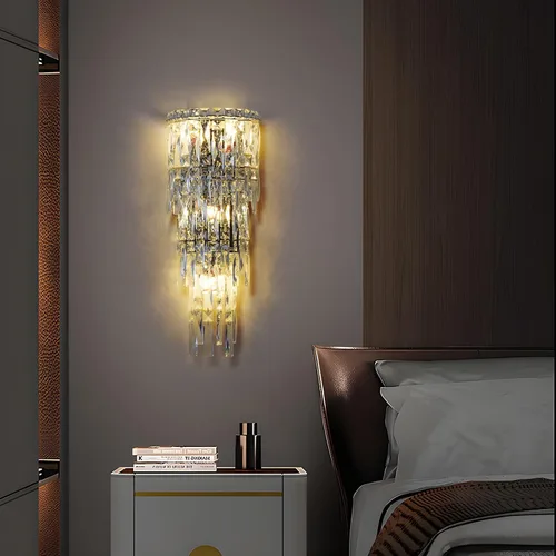 Miniatura 8 de Apliques de pared, modernos apliques de pared de cristal para interiores, lámpara de pared cromada de lujo, lámpara de pared K9 con gotas de cristal