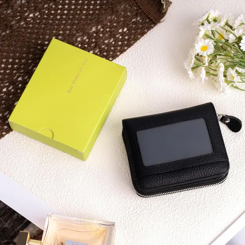 Miniatura 7 de XINNSTAR Billetera pequeña genuina para mujer, tarjetero delgado con bloqueo RFID con ventana para identificación, monederos compactos para mujer