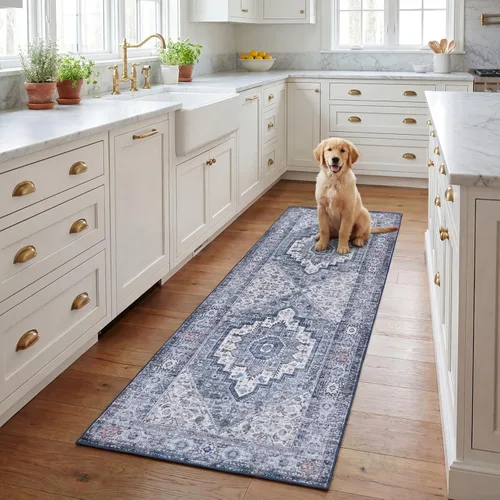 SAFAVIEH Tucson Collection - Alfombra lavable de 2 pies 6 pulgadas x 8 pies, beige y verde, antideslizante y fácil de limpiar, ideal para pasillo,
