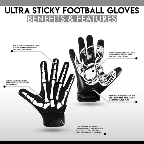 Miniatura 6 de Glorious Traders Adult & Youth Football Gloves - Ultimate Performance Booster with Super Sticky Grip Negro