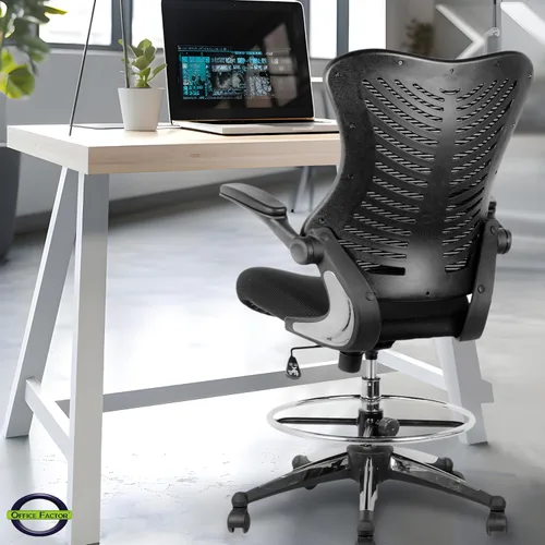 Miniatura 2 de Silla ergonómica de 300 libras para dibujar, silla de oficina alta, silla de escritorio para estar de pie, con reposabrazos abatibles, asiento