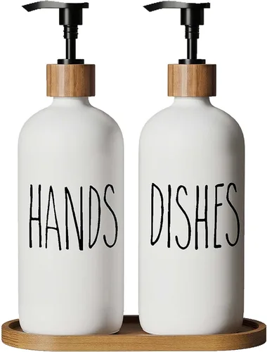Miniatura 15 de Dispensador de jabón para platos para fregadero de cocina. Dispensador de jabón de manos de vidrio, decoración moderna de casa de campo para baño