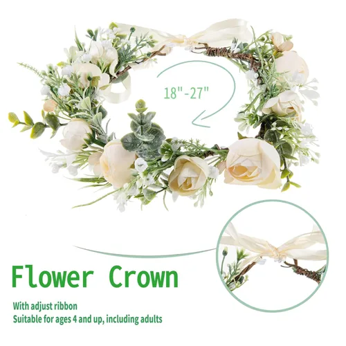 Miniatura 3 de DreamLily Corona de flores de camelias para niñas, diadema floral para el cabello, corona para el pelo, pieza floral para el cabello para A-champán