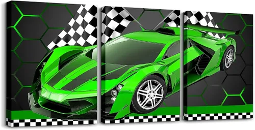 Miniatura 48 de Feelyou Cuadro azul de carreras para pared, 12 x 16 pulgadas, 3 piezas de autos deportivos de velocidad, lienzo para decoración de pared, diseño