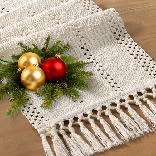 Miniatura 2 de Socomi Camino de mesa bohemio de verano rústico para comedor, cocina, centro de mesa, decoración pequeña de macramé de algodón y lino, camino