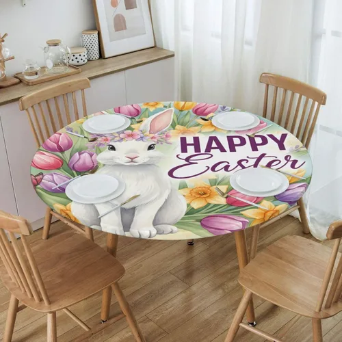 Miniatura 30 de Futterya Mantel redondo decorativo ajustable, elástico, impermeable, para fiestas, bodas, banquetes, eventos al aire libre, de 26 a 52 pulgadas