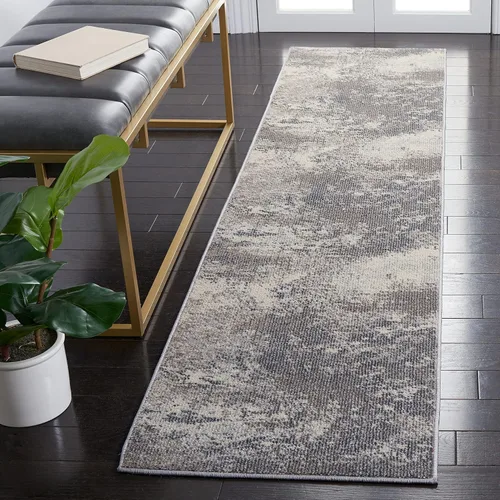 SAFAVIEH Madison Collection - Alfombra de pasillo de 2 pies 2 pulgadas x 6 pies, beige y gris, no desprende pelusa y de fácil cuidado, patrón