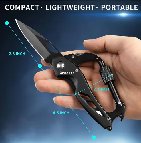 Miniatura 3 de Mosquetón multiherramienta con cuchillo de bolsillo, abrebotellas, rompevanas, destornilladores, equipo de supervivencia táctico EDC para acampar