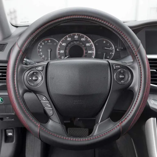Miniatura 27 de Motor Trend GripDrive - Funda de cuero negro sintético para volante de automóvil, camión, camioneta, SUV, tamaño pequeño de 14 pulgadas, funda