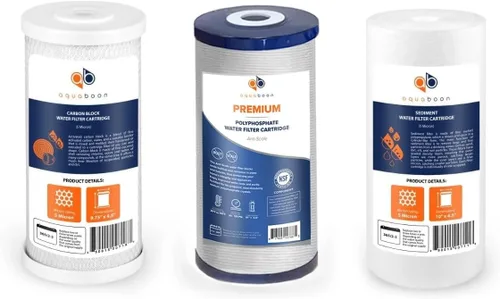 Miniatura 17 de Aquaboon Cartrige de reducción de cloro de 5 micrones, 10 x 4.5 de carbono, y 2 filtros de agua de reducción de sedimentos, repuesto para filtro