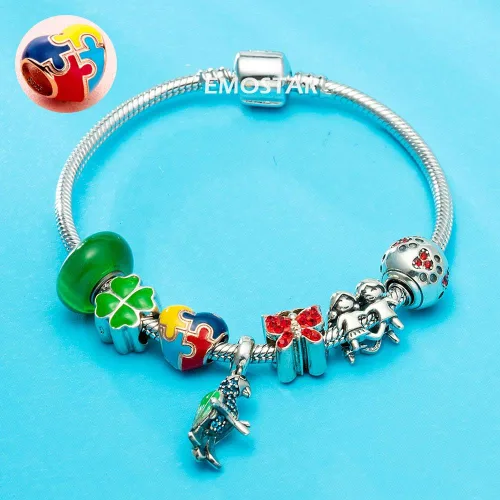 Miniatura 6 de Abalorio de concientización sobre el autismo para pulsera europea de bricolaje, plata de ley 925, dijes esmaltados, dijes Live Love Laugh Charms, I