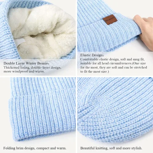 Miniatura 5 de Gorro de invierno para mujer doble capa con forro grueso, suave, cómodo, resistente al viento, cálido, gorro de invierno con calavera, regalo