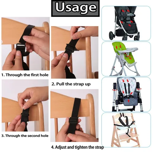 Miniatura 5 de Correa universal de arnés de 5 puntos, cinturón de arnés ajustable, cinturón de seguridad para silla alta, silla de paseo, cochecito, cinturón