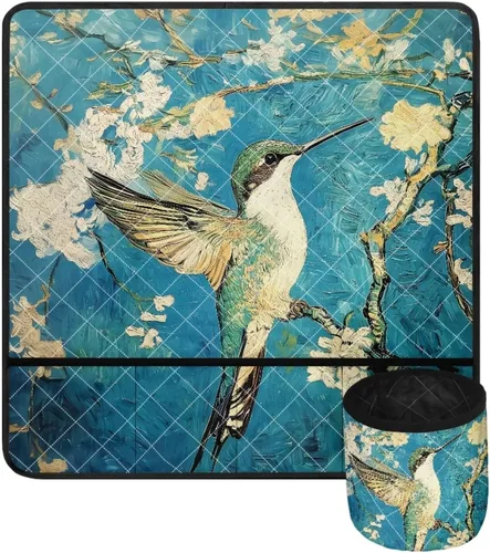 Tapete para máquina de coser de colibrí en flor de almendra para mesa con bolsillos, resistente a las manchas, accesorios para máquina de coser,