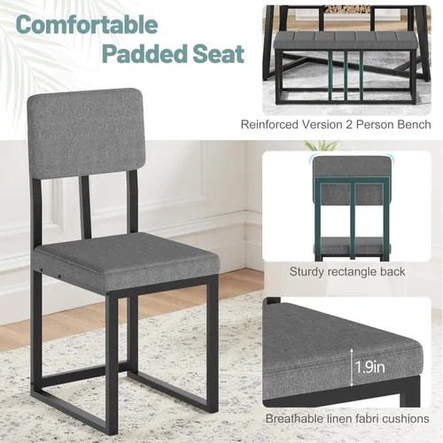 Miniatura 3 de HUGROVE Juego de mesa de comedor de 6 piezas, mesa rectangular de mármol sintético de 51.18 pulgadas con 4 sillas de comedor tapizadas de lino