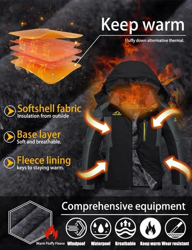 Miniatura 3 de TACVASEN Men's Winter Ski Jacket Waterproof Snow Coats Snowboard Fleece Lining Jacket Warm Parka with Hooded