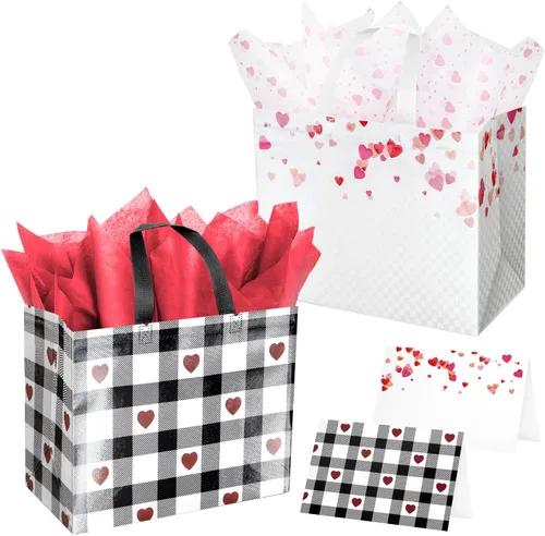 Miniatura 12 de ysmile Pequeña bolsa de regalo negra con papel de seda para hombres, fiesta de cumpleaños, aniversario, día del padre, 7.8 pulgadas, corazón dorado