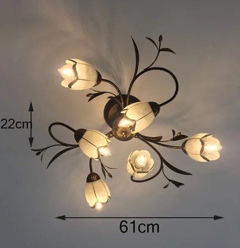 Miniatura 2 de Lámpara Antique Lámpara de techo con forma de flor retro americana, lámpara de techo semi empotrada E14*60W estilo campestre negro marrón pantallas