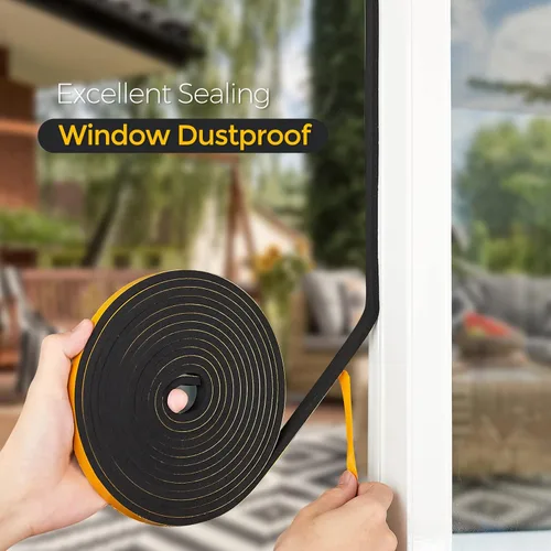 Miniatura 7 de 50 pies de burlete para puerta, tira adhesiva de cinta de espuma de alta densidad de 3/8" de ancho x 1/8" de grosor para sellado de puerta para Negro