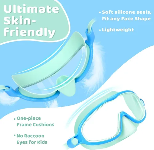 Miniatura 8 de Vvinca 2 gafas de natación para niños con cubierta para la nariz, máscara de buceo de natación de visión amplia, antivaho UV, anti roturas