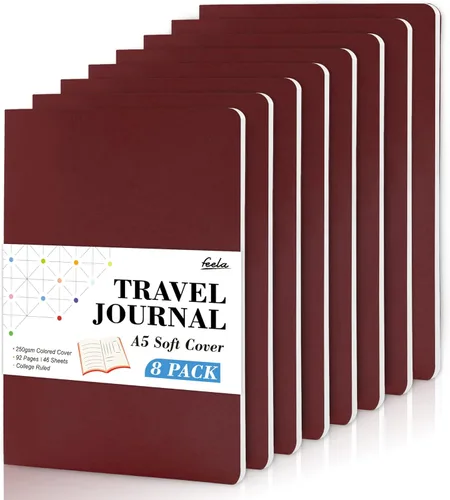 Miniatura 21 de Feela - Paquete de 8 cuadernos de tapa blanda en masa, cuadernos universitarios rayados para el trabajo, cuaderno de viaje rayado para mujeres y 8