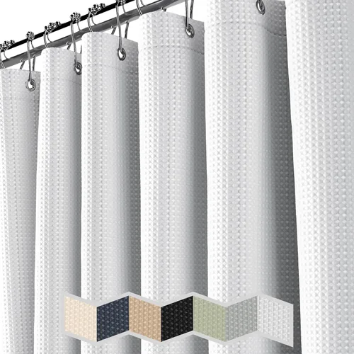 Miniatura 2 de NEATERIZE Cortina de Ducha Blanca - Cortinas de Ducha Estilo Hotel para Baño con Diseño Waffle, 72x72 Pulgadas - Cortina de Ducha de Tela Blanca