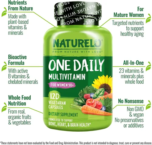 Miniatura 4 de NATURELO One Daily Multivitamínico para mujeres mayores de 50 años (sin hierro), apoyo para la menopausia para mujeres mayores de 50 años