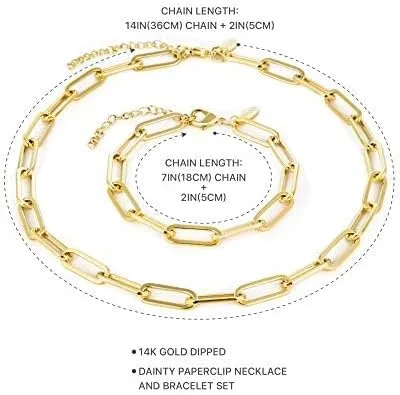 Miniatura 3 de Benevolence LA Collar de cadena de clip para mujer con juego de pulsera de clip, collar de eslabones de cadena de oro, collar y pulsera de oro de 14
